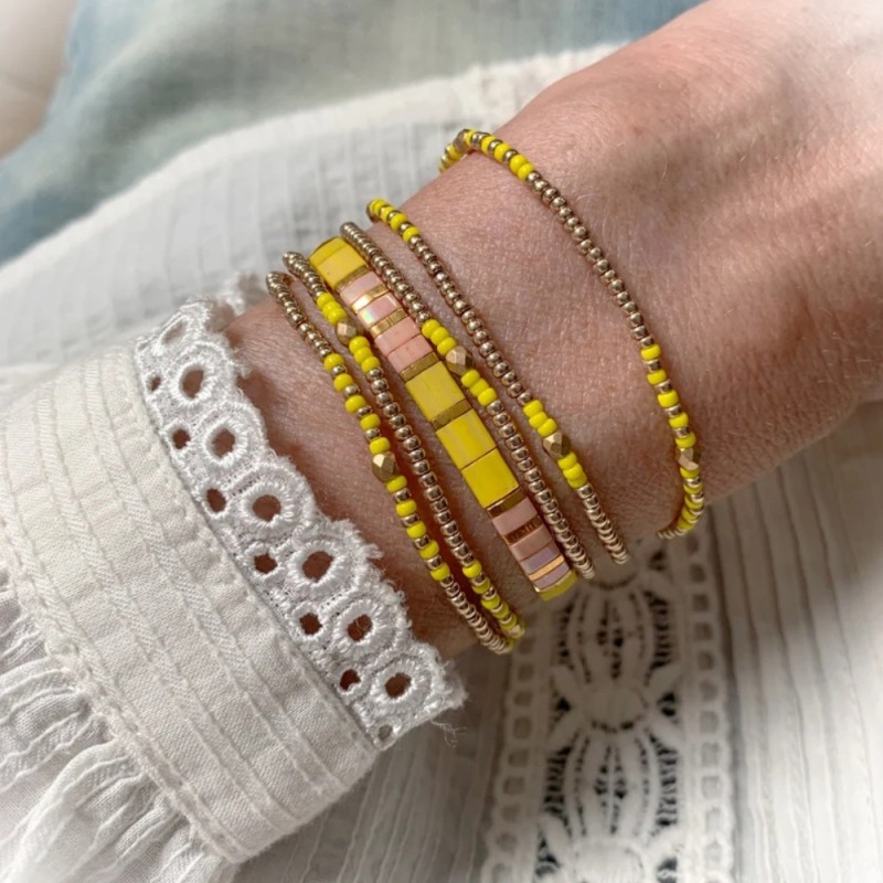 Golden Black Gallstone Faceted Round Bead Bracelet European and American Style Thread Beaded TL Model Light Luxury High-end Versatile Bracelet