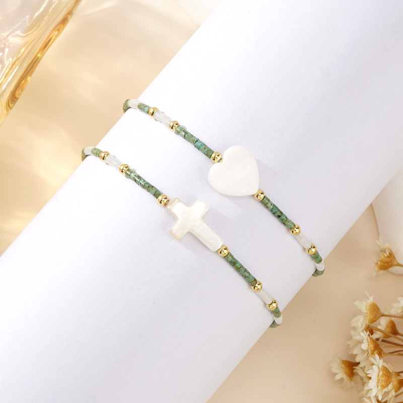 Cross-border Exclusive Beaded Bracelet Simple Design Heart Cross Bracelet Light Luxury High-end Feel