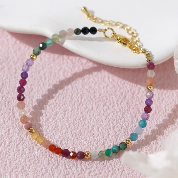 Cross-Border Hot-Selling High-End Vacation Style 3mm Colorful Natural Stone Bracelet for Women Fashionable Simple Versatile Jewelry