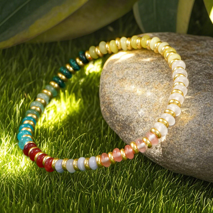 European and American Hot-Selling Bohemian Style Natural Stone Bracelet Commuting Simple Versatile New Beaded Elastic Bracelet