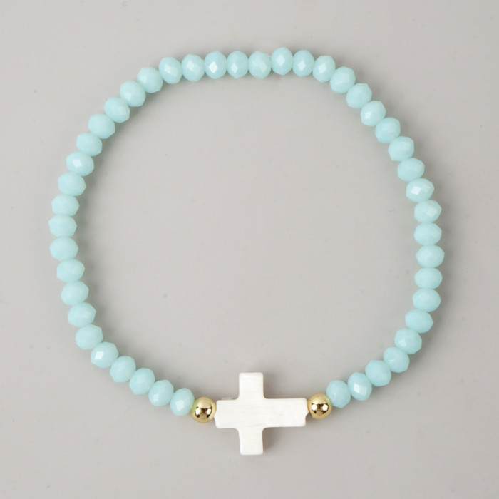 Bohemian Style Copper Bead Shell Bracelet Cross Colorful Crystal Handmade Beaded Bracelet for Women