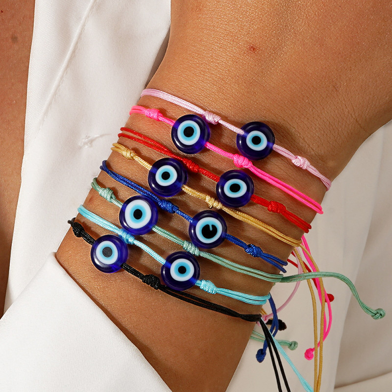 Minimalist Commuting Glass Bead Eye Bracelet European and American Devil's Eye Multicolor Hot-Selling Thin Bracelet Wholesale Hand Jewelry