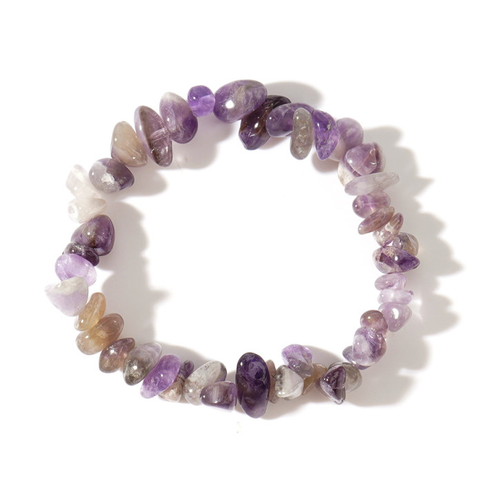 Raw Stone Crystal Mineral Raw Stone Women's Bracelet Irregular Crushed Stone Pink Quartz Elastic Cord Bracelet Jewelry Gift In Stock