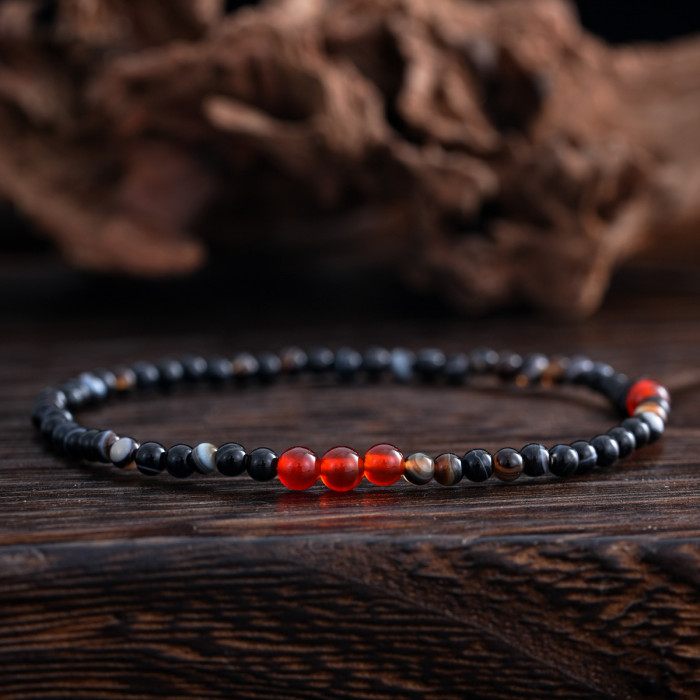 Natural Agate Tiger Eye Stone Tourmaline Garnet Lapis Lazuli Moonstone Bracelet for Men and Women Ins Single Circle Forest