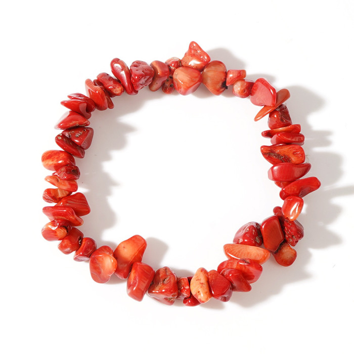 Raw Stone Crystal Mineral Raw Stone Women's Bracelet Irregular Crushed Stone Pink Quartz Elastic Cord Bracelet Jewelry Gift In Stock
