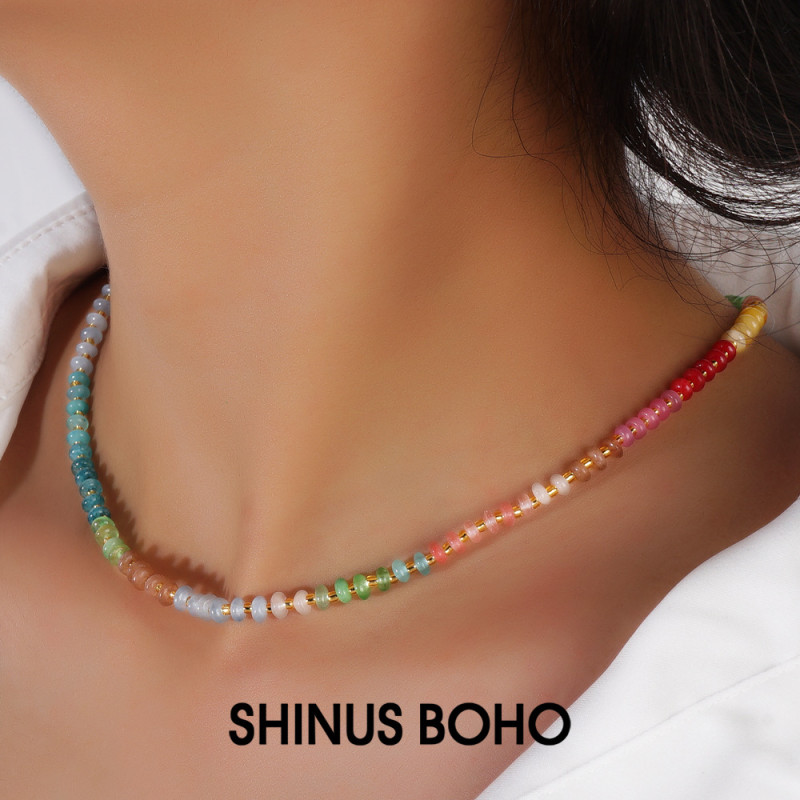Cross-Border Hot Selling Ins Popular Simple Fashion Summer Beach Style Spacer Beads Colorful Abacus Beads Semi-Precious Stone Necklace