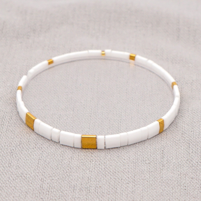 Bohemian Retro Ethnic Style Beaded Bracelet Fashion Simple Multi-layer Stacked Tila Bead Bracelet Elastic Bracelet