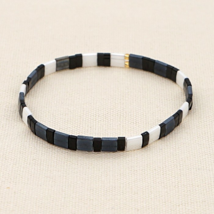 Bohemian Retro Ethnic Style Beaded Bracelet Fashion Simple Multi-layer Stacked Tila Bead Bracelet Elastic Bracelet