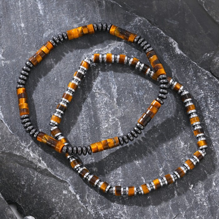 Cross-Border Natural Semi-Precious Stone Beaded Men's Bracelet Black Gallstone Spacer African Pine Cylinder Bracelet Men's Jewelry
