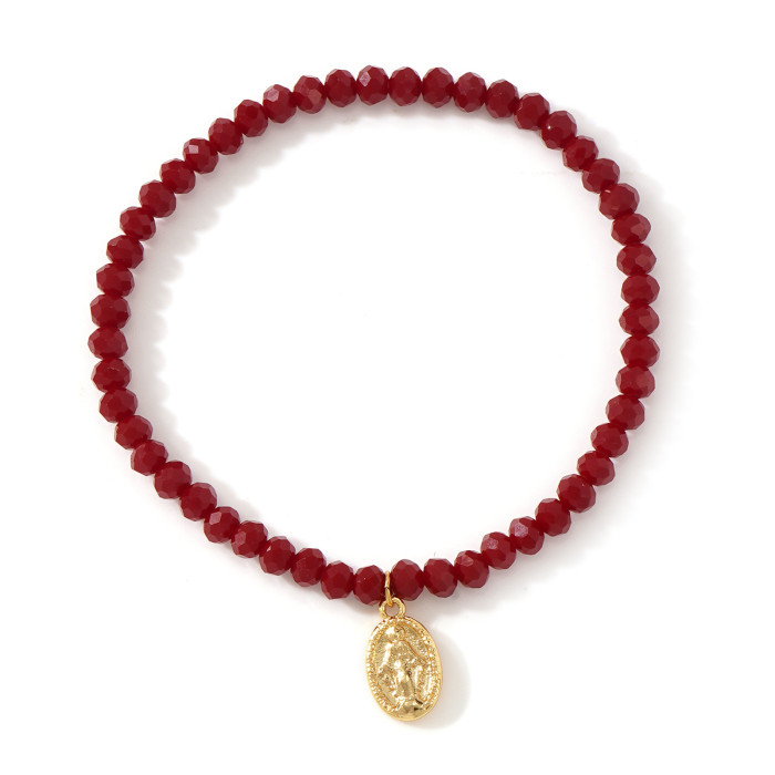 Simple and Elegant Red Crystal Bracelet with Gold Cross Pendant, Personalized Design That Highlights Elegant Temperam...