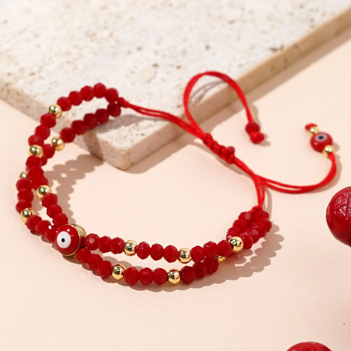 Original New Double Circle Red String Beaded Bracelet with Oil Drop Eye Accessory, Niche Wealth-Attracting Symbol Bra...