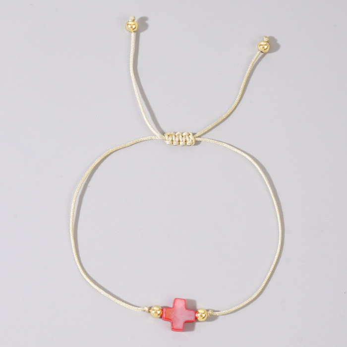 Fashion Rainbow Color Shell Cross Bracelet for Women Simple Versatile High-End Layered Handmade Bracelet