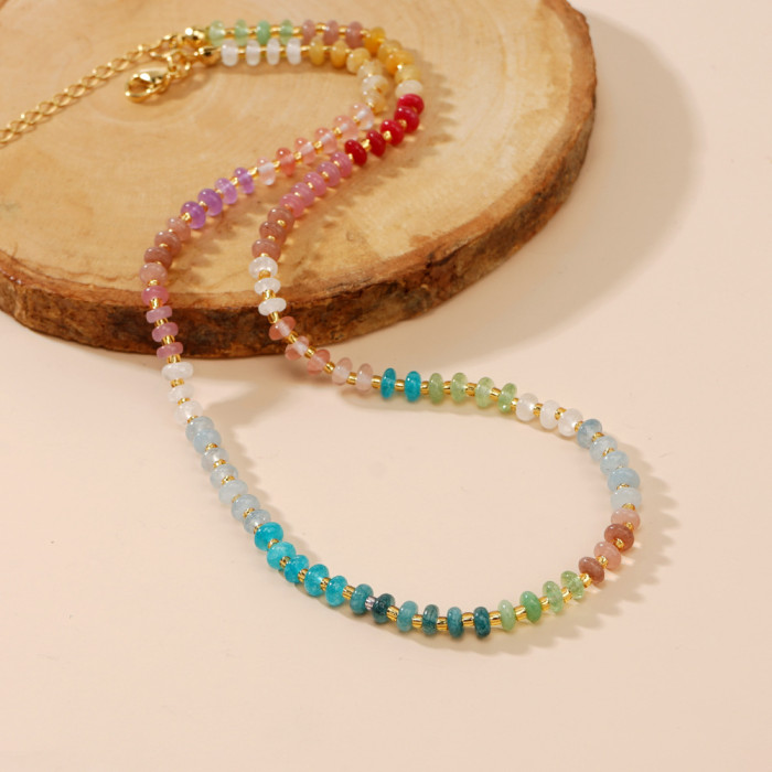Cross-Border Hot Selling Ins Popular Simple Fashion Summer Beach Style Spacer Beads Colorful Abacus Beads Semi-Precious Stone Necklace