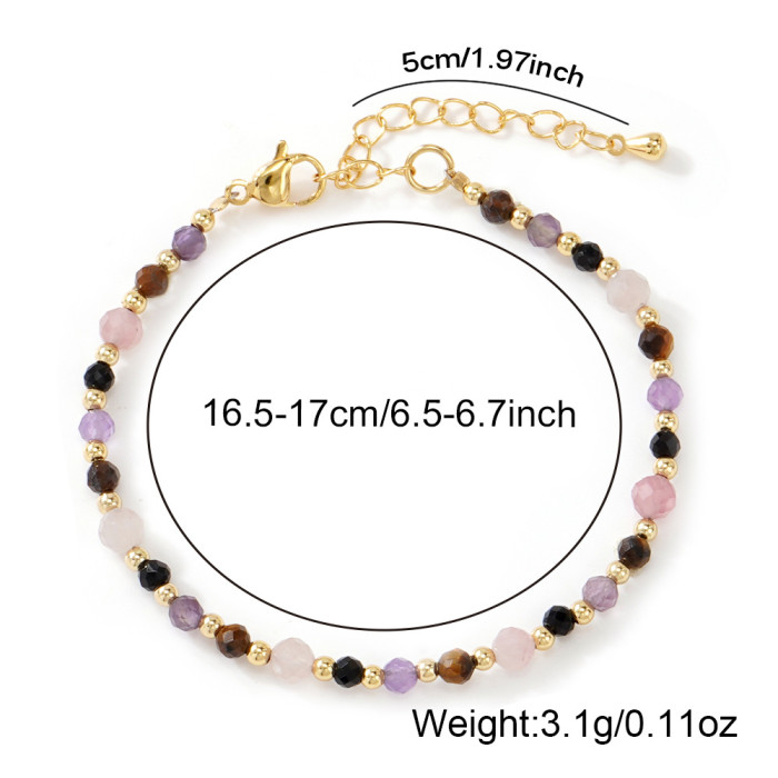 Niche Design Natural Stone Beaded Bracelet for Women, Colorful Crystal Mix, Ins Style, Adjustable Hand Jewelry, Cross-Border Accessories