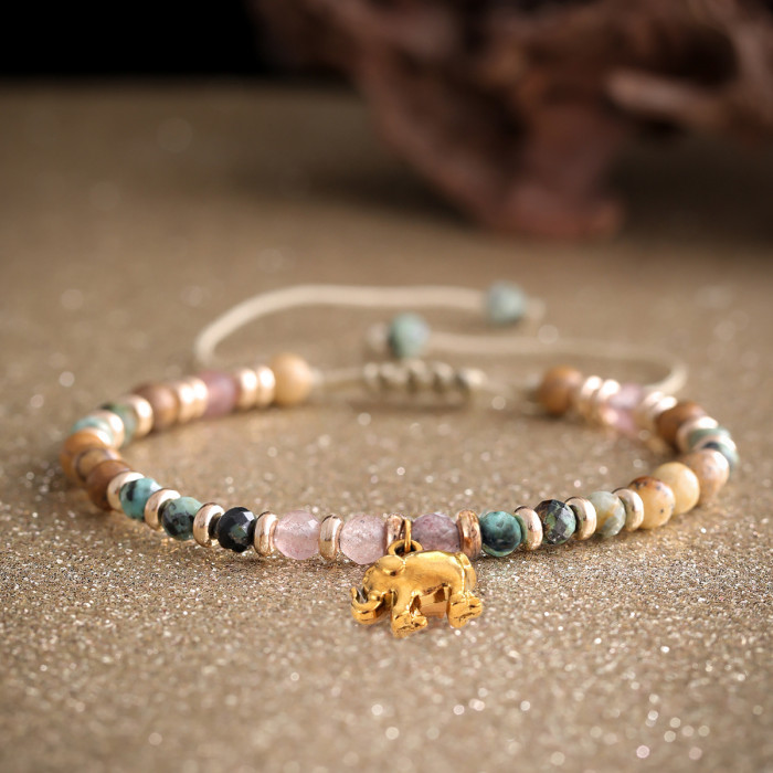 Light Luxury Ins Style Natural Gemstone Elephant Bracelet Summer New Gemstone Adjustable Trendy Must-Have Jewelry