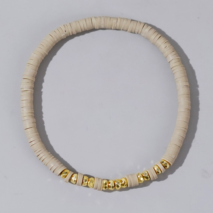 Bohemian Style Summer Beach Colorful Sliced Gold Bead Bracelet for Women Soft Clay Bracelet Friend Gift