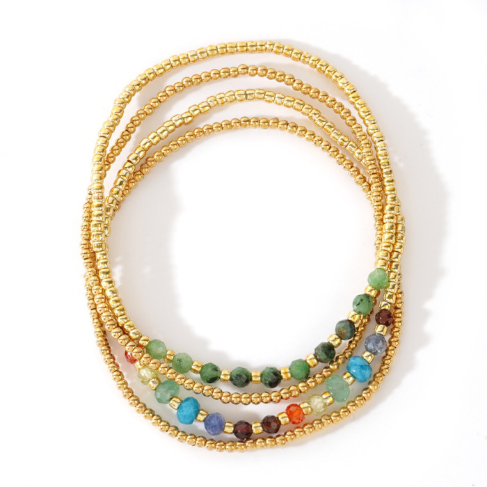 Three-Layer Colored Diamond Natural Stone Bracelet Light Luxury High-End Feel Jewelry Four-Piece Set European and American Hot Fashion Commuting Natural