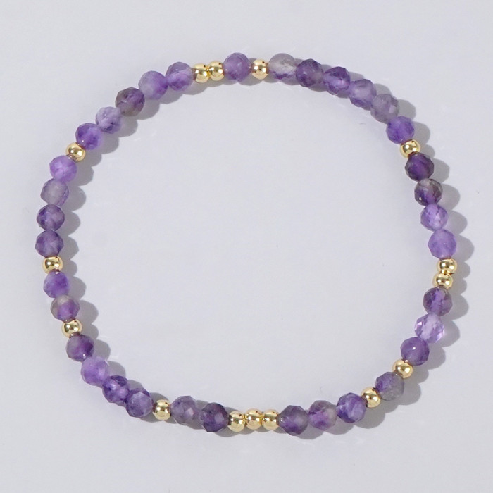 European and American Hot Selling Faceted Natural Stone Bracelet Niche Minimalist Style Crystal Beaded Bracelet Solid Color Elegant Elastic Bracelet
