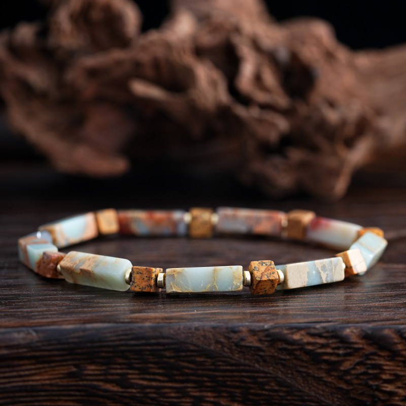 Cross-Border Hot-Selling Vintage Bohemian Style Natural Stone Spacer Semi-Precious Stone Men's Beaded Bracelet Artistic Retro