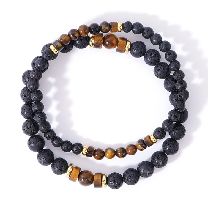 Cross-Border Natural Semi-Precious Stone Beaded Men's Bracelet Black Gallstone Spacer African Pine Cylinder Bracelet Men's Jewelry