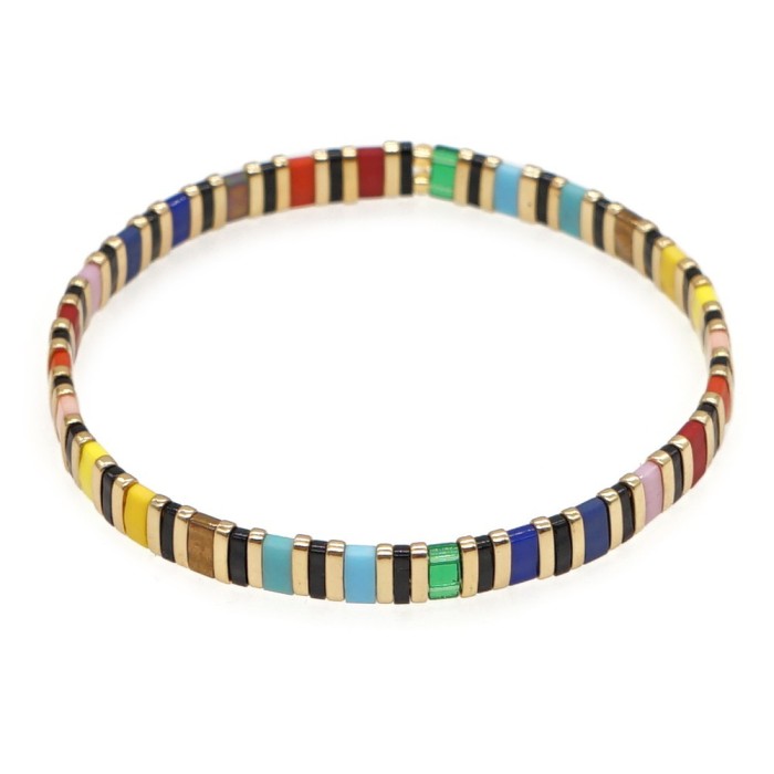 Bohemian Retro Ethnic Style Beaded Bracelet Fashion Simple Multi-layer Stacked Tila Bead Bracelet Elastic Bracelet