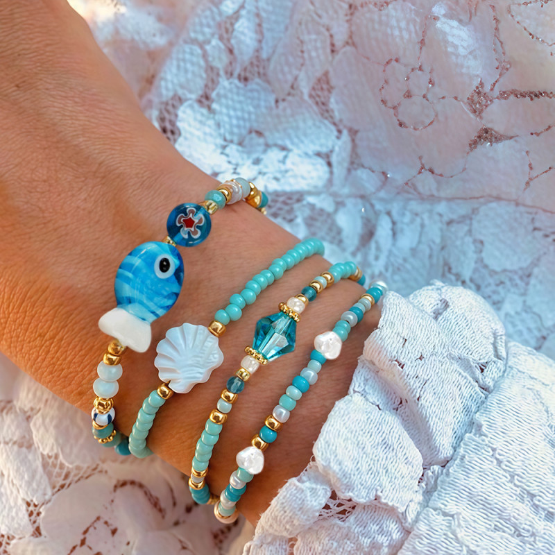 Cross-Border Original Design Blue Glass Crystal TOHO8 Bracelet Niche Quirky Shell Scallop Pearl White Bracelet