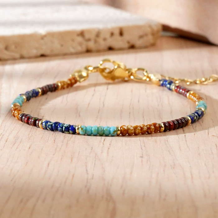 M Spring Multicolor Natural Stone Beaded Short Necklace Niche Ins Style Design Sense Vacation Collarbone Chain for Women No Need to Remove When Showering