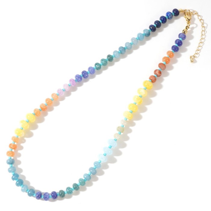 Cross-Border Hot Selling Ins Popular Simple Fashion Summer Beach Style Spacer Beads Colorful Abacus Beads Semi-Precious Stone Necklace
