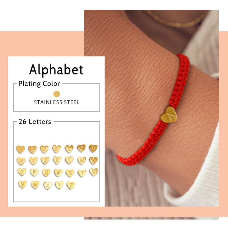 Amazon Hot-Selling Stainless Steel Gold Heart Bracelet Minimalist Style High-End Fashion Versatile Letter Red Rope Bracelet