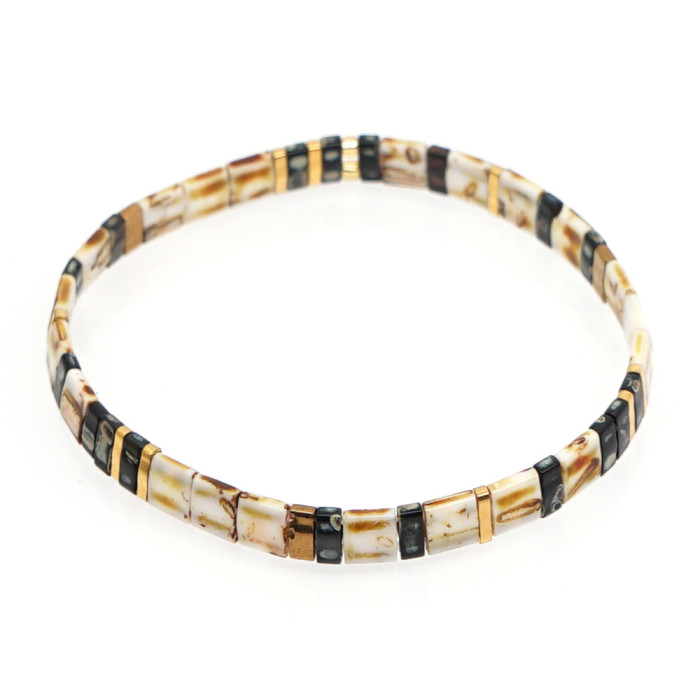 Bohemian Retro Ethnic Style Beaded Bracelet Fashion Simple Multi-layer Stacked Tila Bead Bracelet Elastic Bracelet