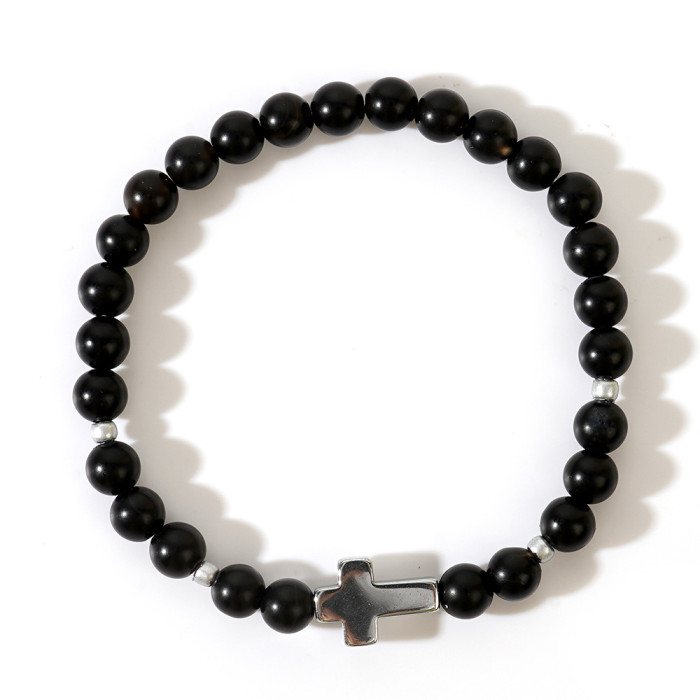 European and American Cross-Border Jewelry Black Magnetic Cross Shoushan Stone Bracelet African Pine Map Stone Couple Handmade Braided Bracelet