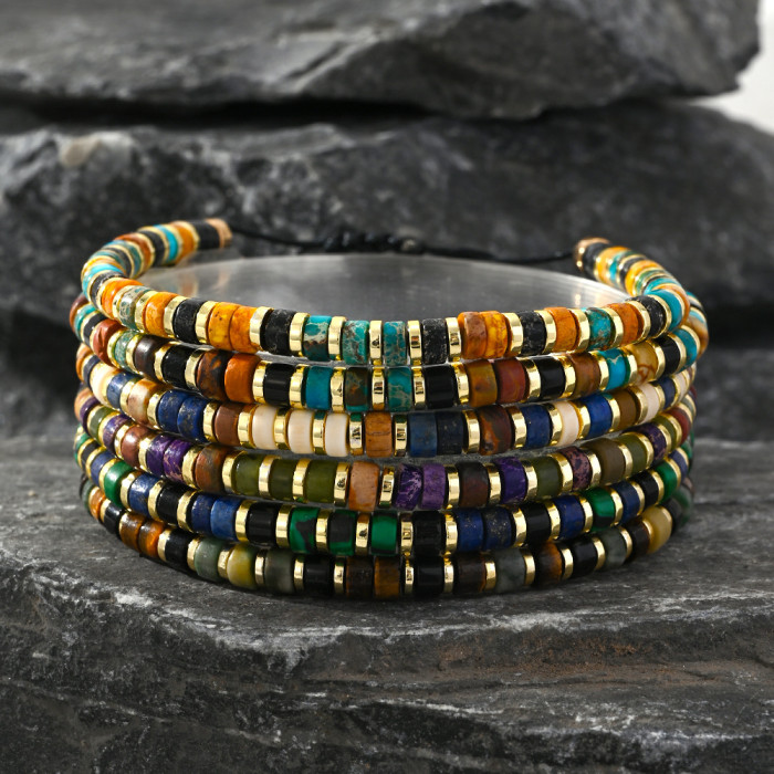 European and American Cross-Border Hot Sale 2025 Summer Iron Gall Stone Spacer Semi-Precious Stone Bracelet for Men and Women Couples Birthday Gift