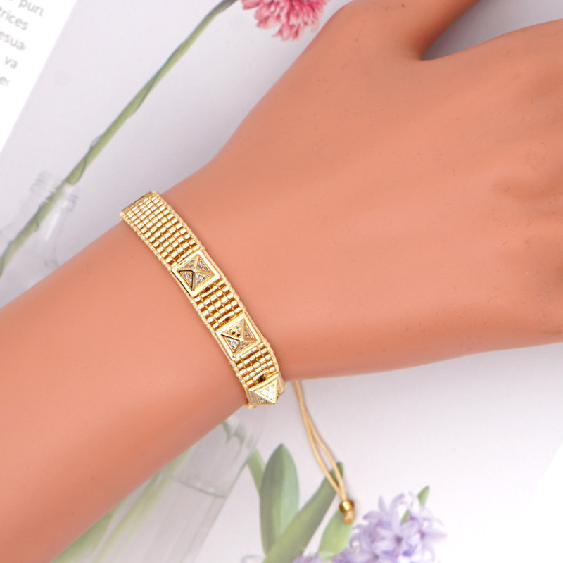 European and American Style Studded Bracelet Copper Inlaid Zircon Rivet Simple Couple Bracelet Unisex 18K Gold Plated Trendy Wholesale