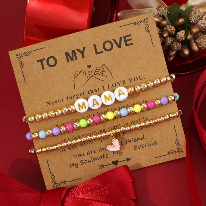Acrylic Mixed Color Round Bead Pendant Heart Valentine's Day Bracelet Copper Bead Mother's Day Letter MAMA Beaded Bracelet