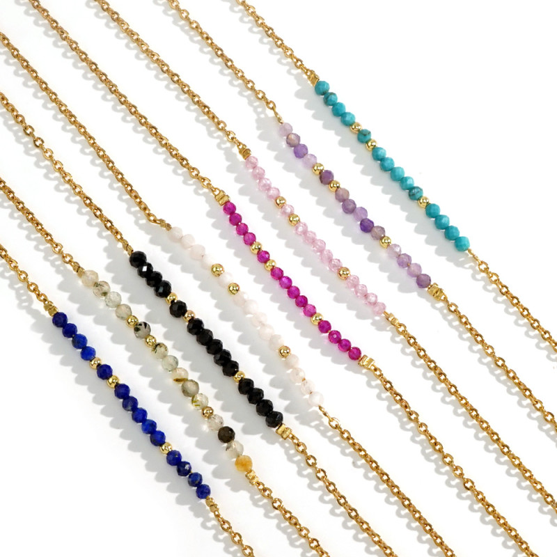 Niche High-End Semi-Precious Stone Bracelet for Women Fashionable Versatile Stainless Steel Bracelet Original New Simple Hand Jewelry