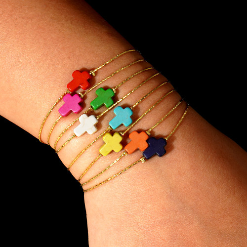 2025 Cross-Border European and American Style Colorful Cross Bracelet for Women Gold Chain Unique Niche Design Wholesale