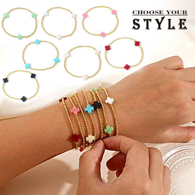Cross-Border Amazon Fashion Versatile Cross 2/3mm Metal Copper Bead Bracelet Personalized Bracelet Wholesale