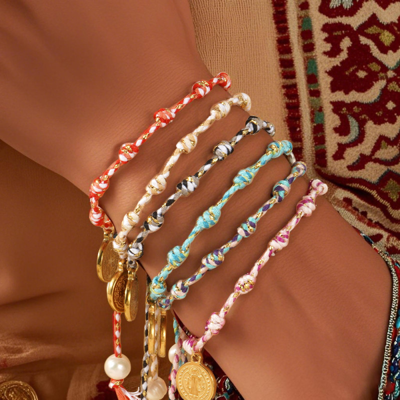 Peruvian Knot Hand-twisted Cotton Rope Bracelet European and American Hot-selling Striped Gradient Pearl Hand Jewelry Simple and High-end Bracelet Gift