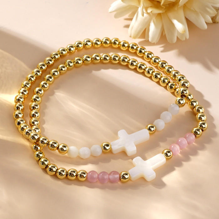 In Stock Wholesale Niche Original Design Pearl Gold Copper Bead Bracelet Layered Beaded Set Bracelet