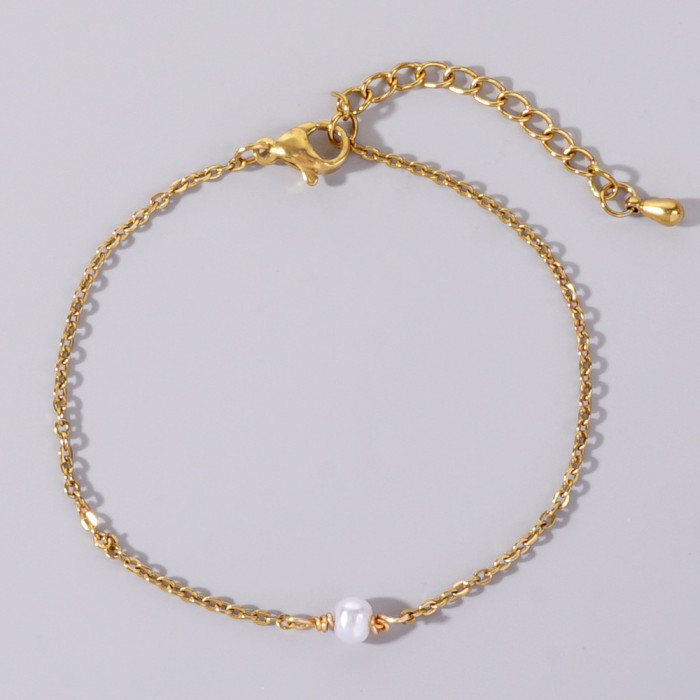 Ins Style Light Luxury Layered Thin Bracelet for Women Titanium Steel 18K Gold Plated Imitation Pearl Jewelry Source...