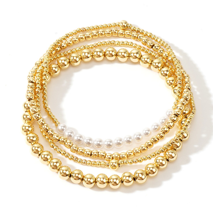 In Stock Wholesale Niche Original Design Pearl Gold Copper Bead Bracelet Layered Beaded Set Bracelet