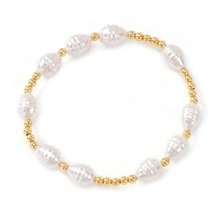 Amazon Wish Style Imitation Pearl Metal Copper Bead Bracelet Set of Four Vintage Versatile Women's Jewelry Set