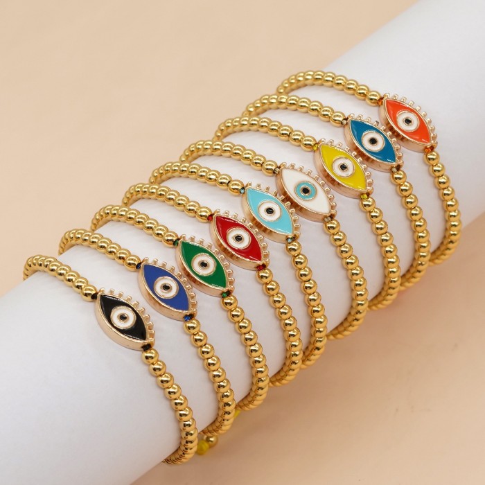 European and American 4mm Copper Beads White Alloy Eyelash Eye Bracelet Multicolor Devil Big Eyes Gold Beads Women's Handmade