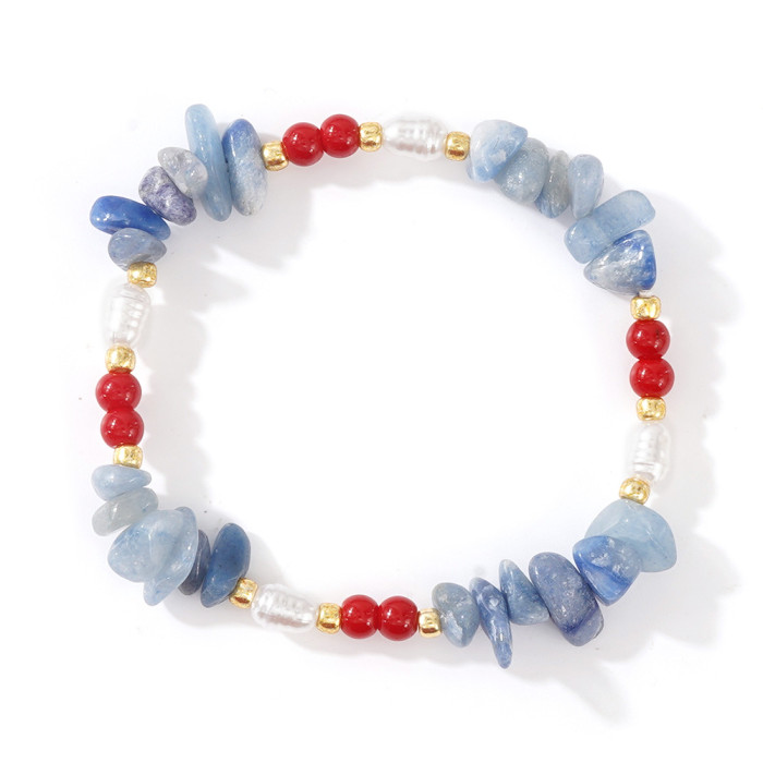 Cross-Border Hot Item Niche INS Semi-Precious Stone Bracelet Fashion Luxury Aquamarine Pearl Red Gold Bead Bracelet Five-Piece Set
