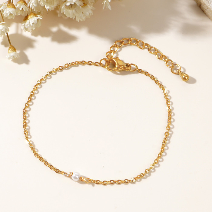 Ins Style Light Luxury Layered Thin Bracelet for Women Titanium Steel 18K Gold Plated Imitation Pearl Jewelry Source...