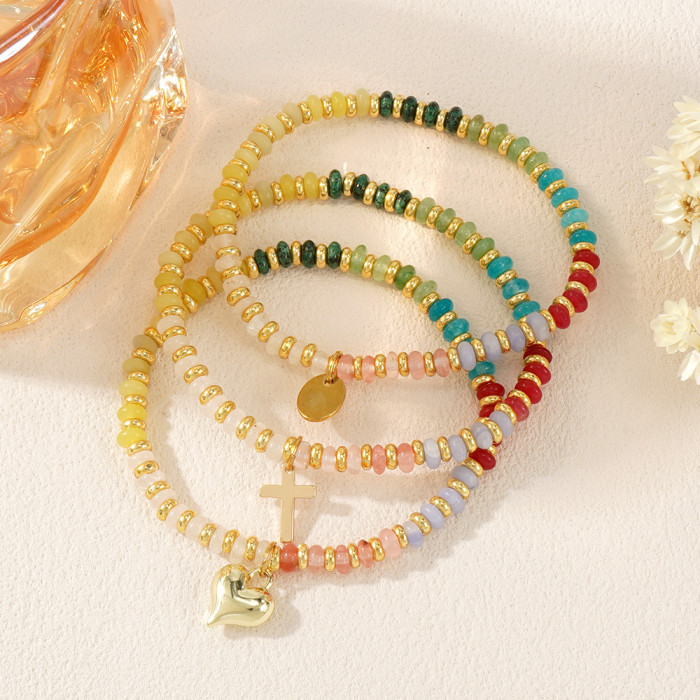 Fashion Elegant Bracelet Alloy Heart Abacus Semi-Precious Stone Colorful Beaded Women's Holiday Jewelry
