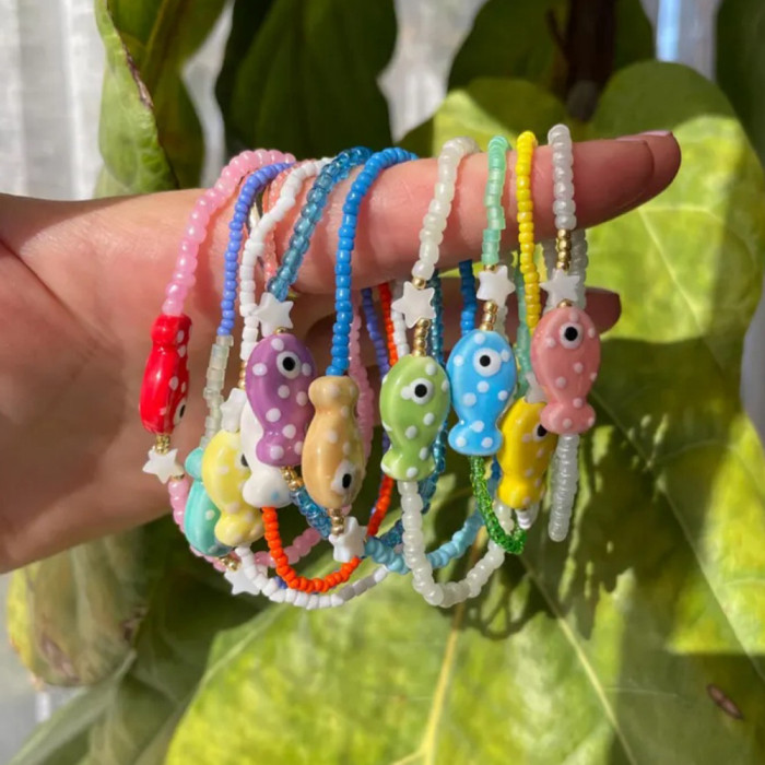 Dopamine Color Ceramic Bracelet Style Small Fish Shell Pentagram New Fashion Creative Personality Niche