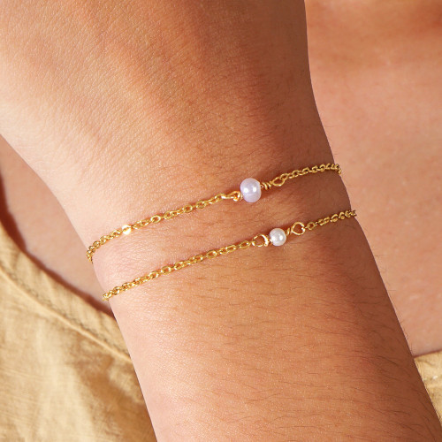 Ins Style Light Luxury Layered Thin Bracelet for Women Titanium Steel 18k Gold Plated Imitation Pearl Jewelry Source Factory Goods Best Friend Gift