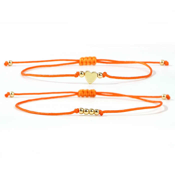 Bohemian Style Gold Bead Heart Bracelet Two Pieces New Red Rope Design for Women Niche Light Luxury High-End Feel
