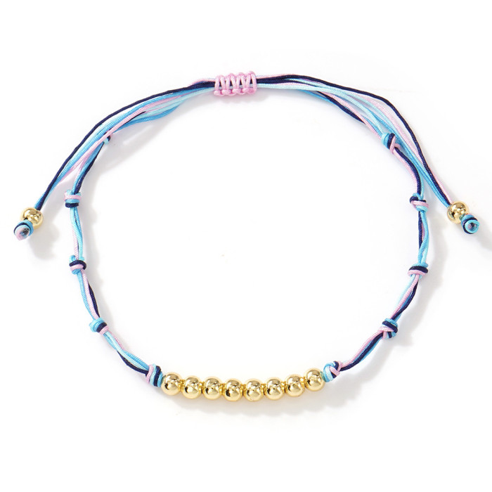 Ins Style Simple Gradient Blue Braided Rope Bracelet with Gold Beads Handmade Adjustable Bracelet Niche Design for Be...
